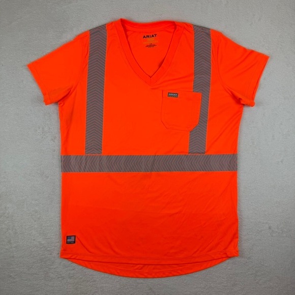 Ariat Other - Ariat Rebar Mens Safety Orange Reflective High Vis Work Shirt V-Neck Large